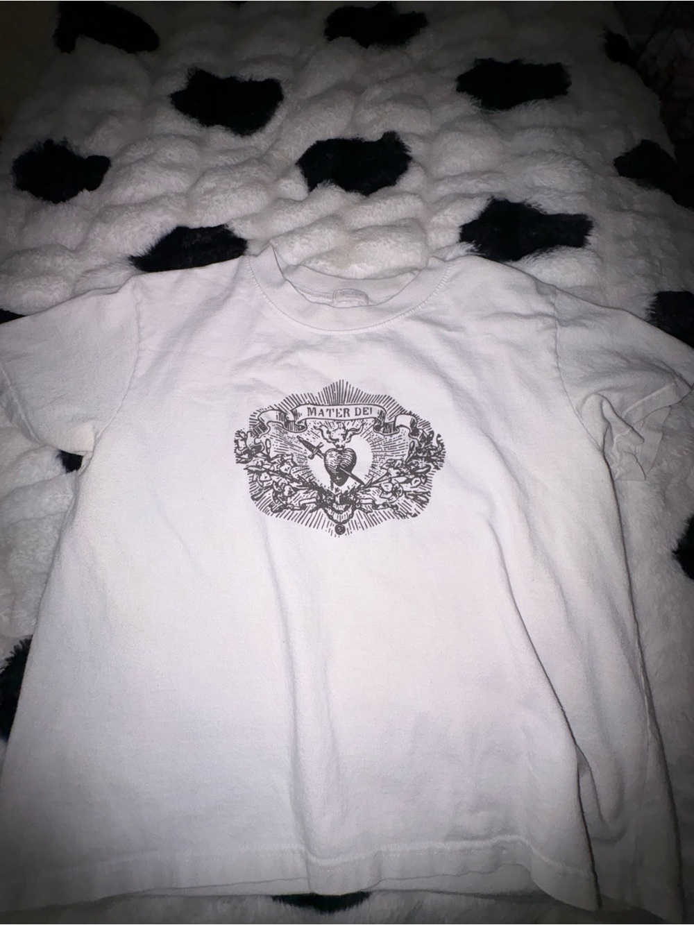 Brandy Melville White Tee with Black Heart Crest Graphic